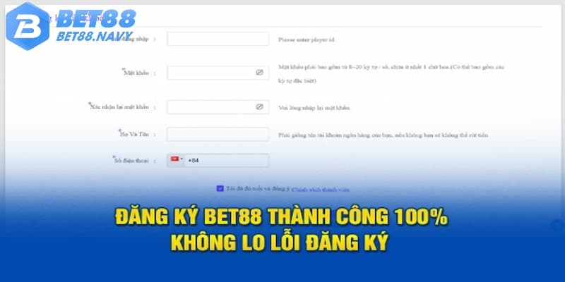 Đăng ký BET88 siêu nhanh gọn chỉ qua vài thao tác hướng dẫn